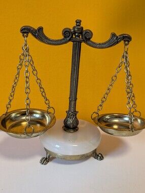 Vintage Brass Balance Scale with White Stone Base